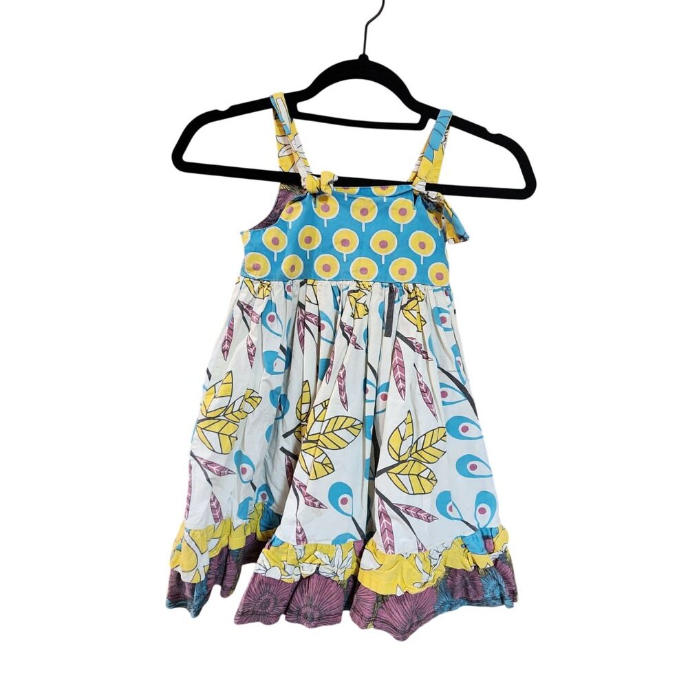 Jelly The Pug Girls Sundress Floral & Geometric Print Sleeveless Multicolor Size